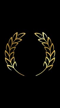 Gold award laurel wreath animation on dark background.