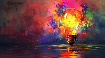 light bulb on colorful painting