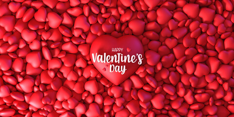 Happy Valentine´s day, beautiful red hearts banner, 14th February, 3d render