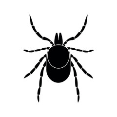 tick black silhouette, mite parasites vector icon