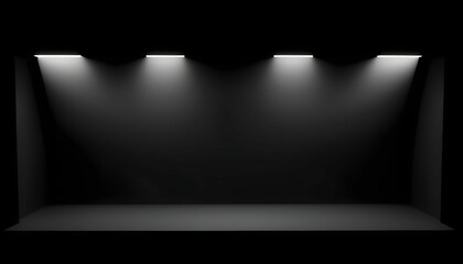 Empty black set stage with four spotlights from above