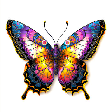 Sticker, butterfly in zentangle patterns, isolated image on white background , generated AI