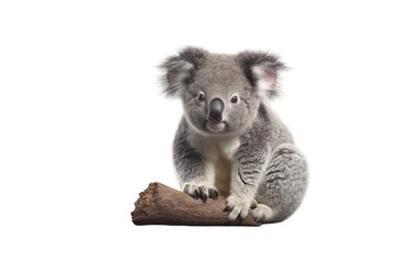 Koala At Wood Isolated on Transparent Background or PNG	