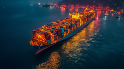 Container ships at a seaport in China. International logistics, export and import of goods, containers and commercial business.