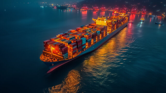 Container ships at a seaport in China. International logistics, export and import of goods, containers and commercial business.