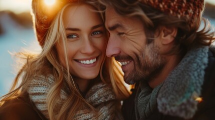 Fototapeta premium Cheerful couple hugging and smiling Generative AI