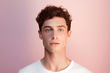 Fototapeta premium Portrait of a handsome man on a colorful background. The posing guy looks at the camera. Teenager. Modern. Fashionable model photography.