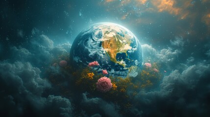 Earth Globe Clouds Space Background Generative AI