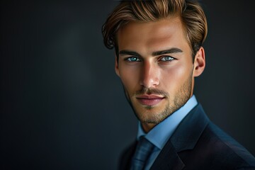 picture image of attractive confident young businessman guy hot model appearance seriously looking camera - Powered by Adobe