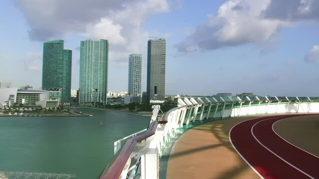 Aerial view of Miami skyline from a cruise ship