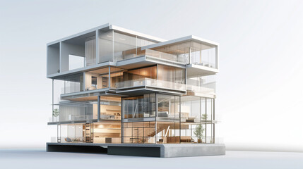 Transparent Architectural Visualization of Modern Building Design - 3D Cutaway Rendering with Detailed Structure and Engineering Insights