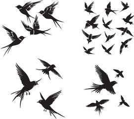 Swallow Birds Flying black silhouette 