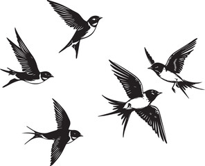 Swallow Birds Flying black silhouette  - obrazy, fototapety, plakaty