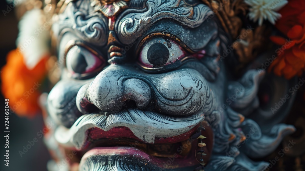 Poster A close up view of a statue's face. Suitable for various design purposes