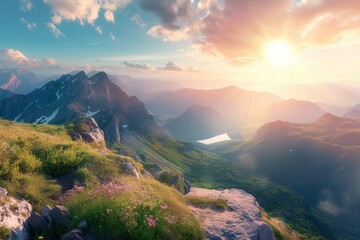 Breathtaking panorama of morning wild nature high in mountains