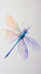 Obraz na płótnie Canvas Artistic representation of a dragonfly in iridescent tones, great for imaginative storytelling and editorial use
