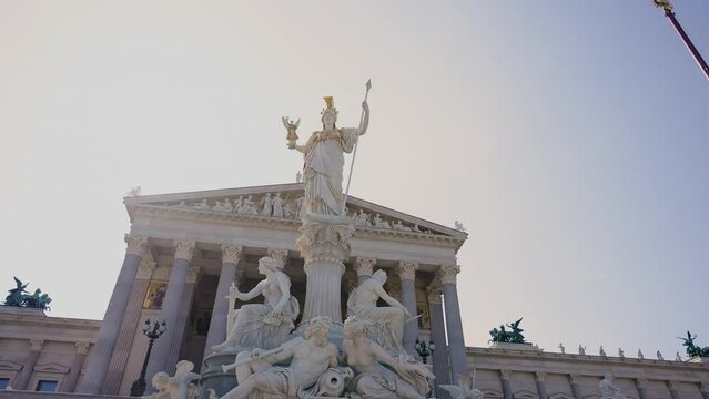 Low Angle Statue Of Pallas Athena Parliament Building Vienna, Austria