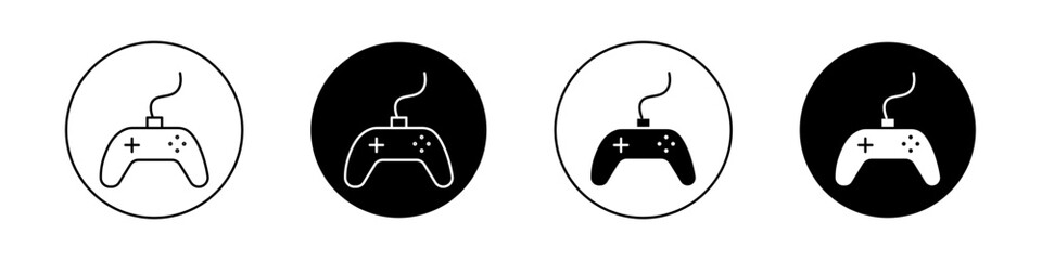 Video game controller icon set. Game control joystick in a black filled and outlined style. Gamer controllers sign.