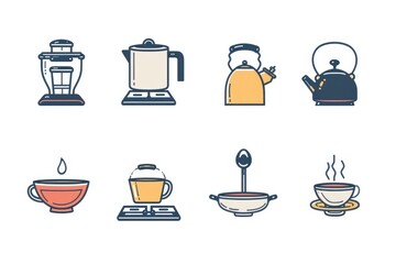 A collection of various kitchen appliances and icons representing different household appliances. Perfect for illustrating kitchen-related articles and websites