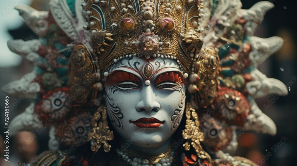 Poster a detailed view of a statue depicting a woman. this image can be used for various purposes