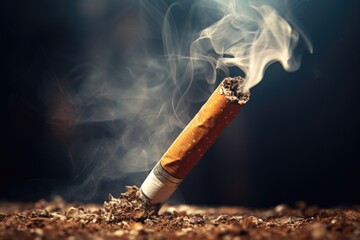 A picture of a lit cigarette with smoke billowing out of it. Perfect for illustrating smoking habits and addiction