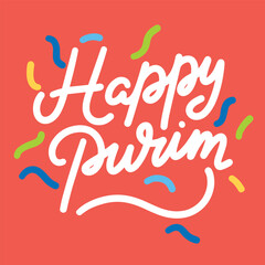 Happy Purim inscription. Handwriting text banner Happy Purim square composition. Hand draw vector art.