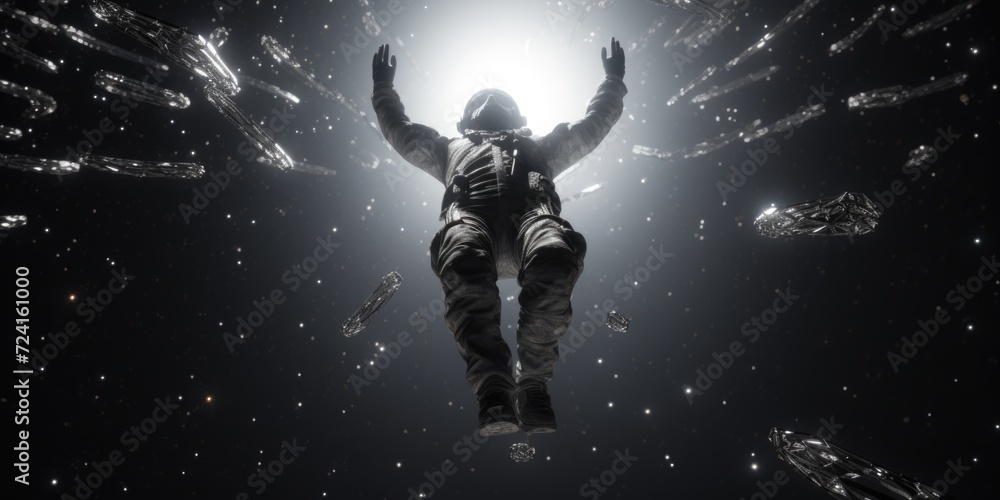 Aufkleber A man in a space suit floating through the air. Can be used for science fiction or space exploration-related projects