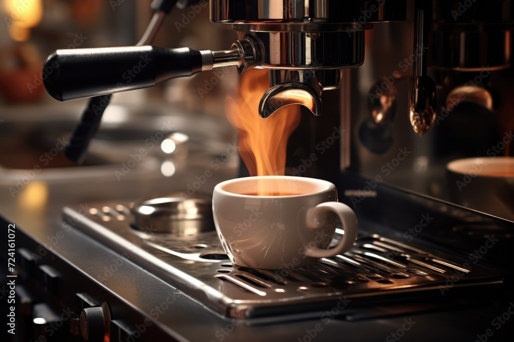 Poster coffee being poured into a coffee machine. perfect for illustrating the process of making coffee. su