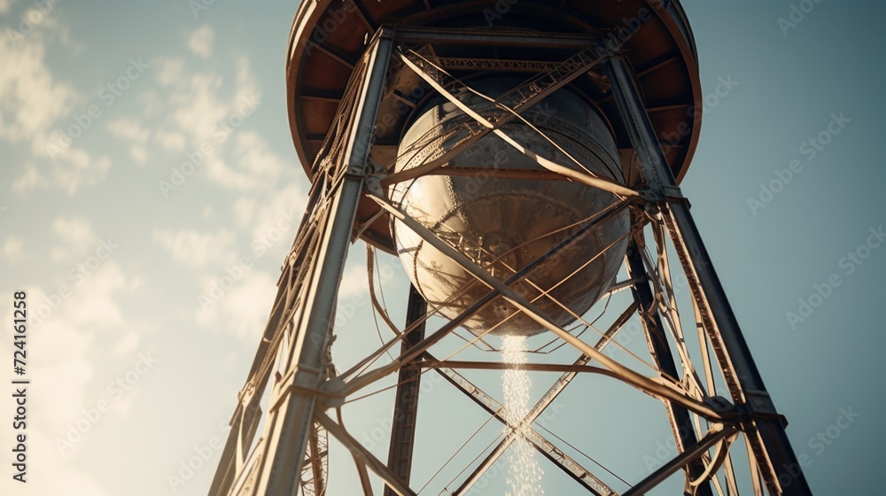 Poster a picture of a water tower with a clear sky background. suitable for various uses