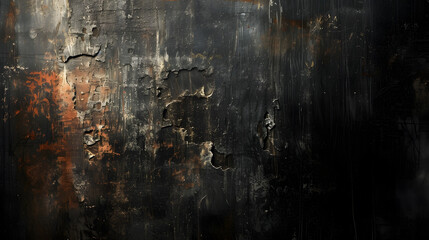Grungy Black and Orange Wall With Peeling Paint