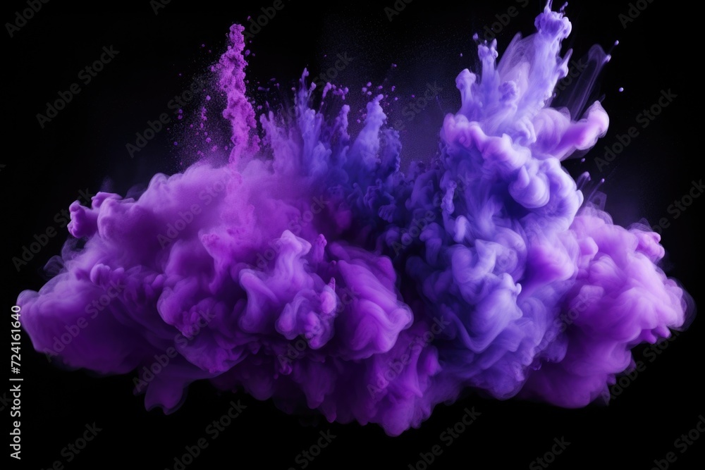 Poster a vibrant cloud of purple and blue smoke against a black background. perfect for adding a pop of col