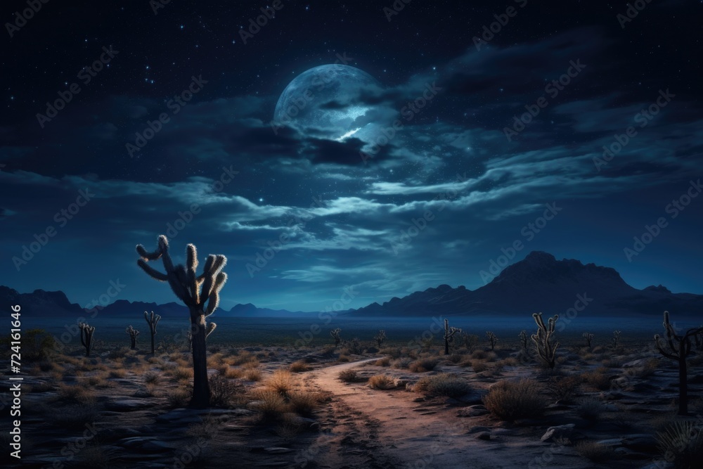 Aufkleber a serene desert landscape featuring a full moon illuminating the night sky. perfect for adding a tou