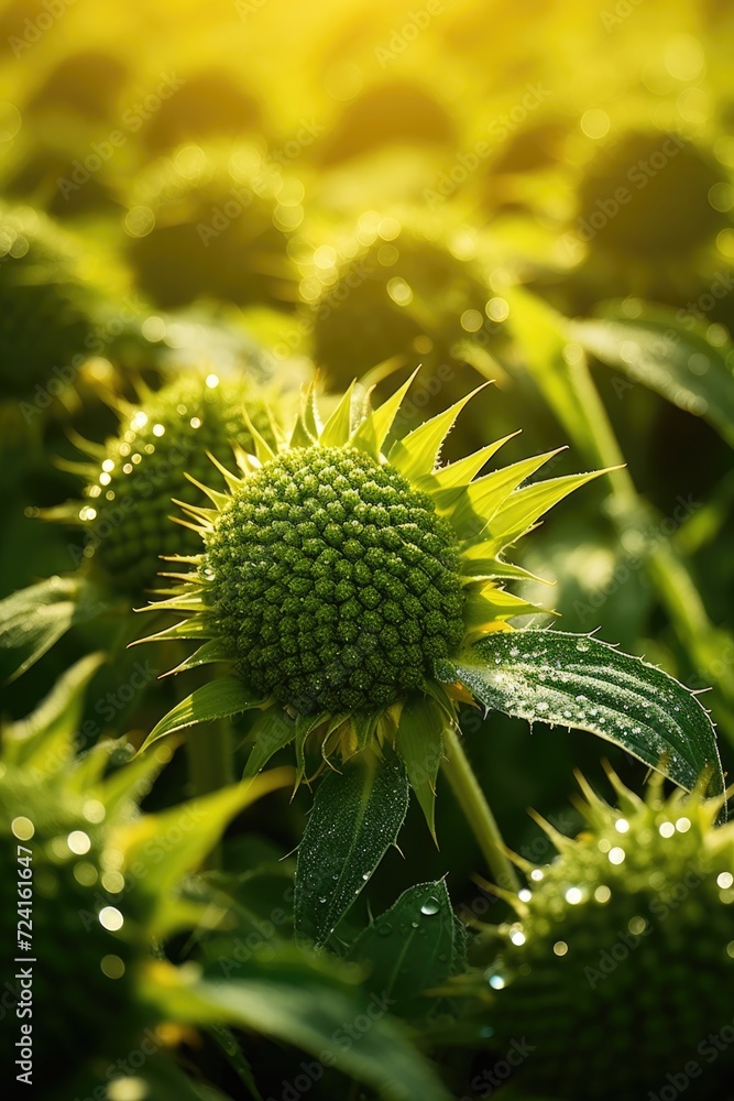 Canvas Prints A stunning field of sunflowers glistening with water droplets. Perfect for nature enthusiasts or those seeking a vibrant and refreshing image.