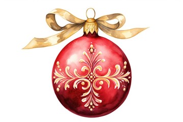 A festive red Christmas ornament with a shimmering gold ribbon. Perfect for holiday decorations and festive designs