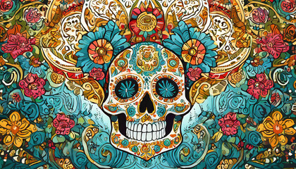 Obraz premium skull in mexican style as a pattern