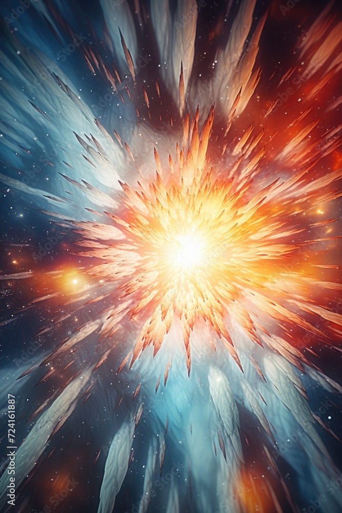 Poster A mesmerizing image of a star burst in the midst of a galaxy filled with countless stars. This captivating picture can be used to depict the awe-inspiring beauty of the universe