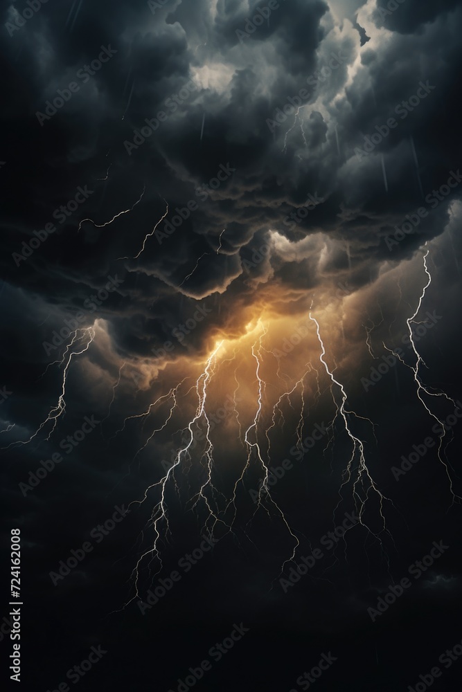 Poster A dramatic image of a dark sky with lightning illuminating the scene. Perfect for adding a sense of danger and excitement to your projects