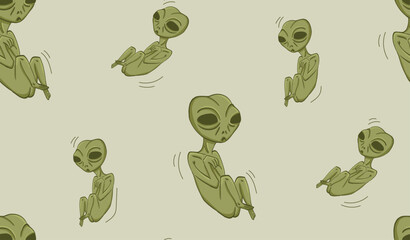 alien embryo, ufo, pattern, flat illustration, on a colored background