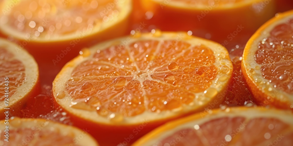 Poster a detailed view of a bunch of orange slices. can be used to showcase the freshness and vibrancy of c