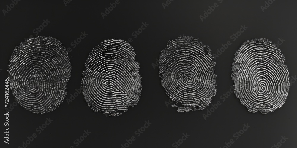 Poster fingerprints captured on a black background. suitable for forensic investigations or crime-related p