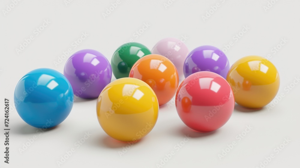 Poster colorful balls arranged neatly on a white surface. suitable for various uses
