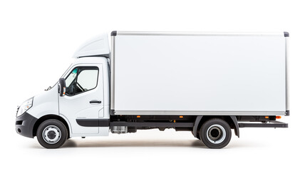 White box truck on isolated empty background for mockup.