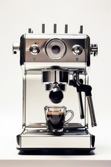 A coffee machine with a freshly brewed cup of coffee. Perfect for coffee lovers and cafes