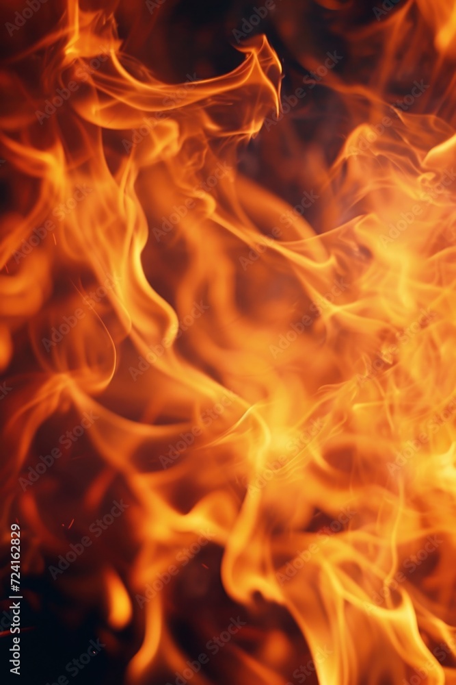 Poster Close-up view of a fire with a black background. Can be used to create a dramatic or intense atmosphere