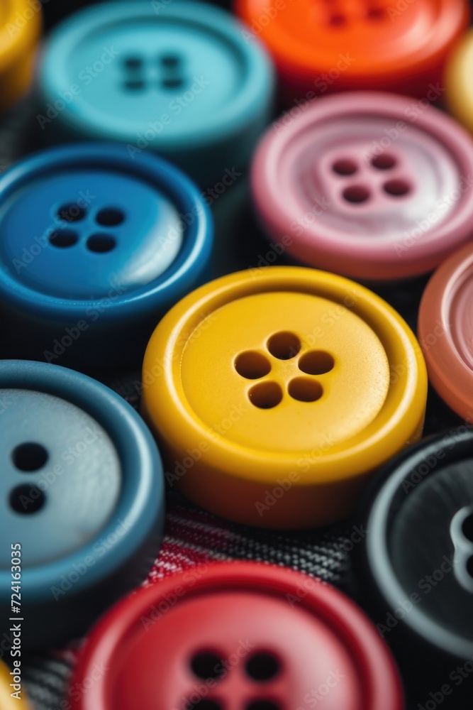 Poster A close-up view of a variety of different colored buttons. This image can be used in various projects and designs