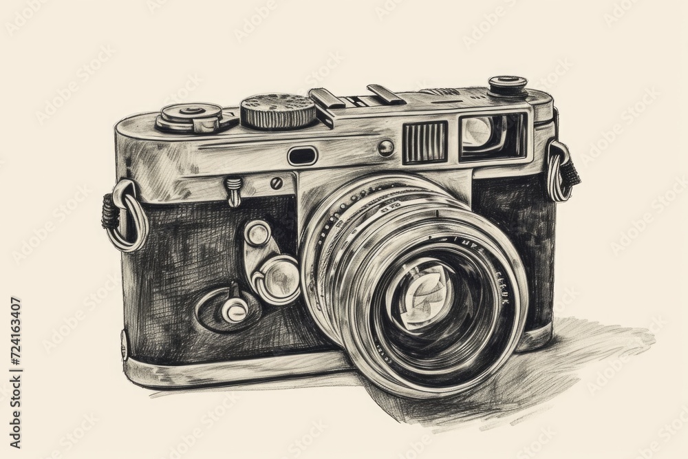 Poster a black and white drawing of a camera. suitable for use in photography blogs and articles