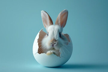 baby rabbit in a egg on blue, AI generated