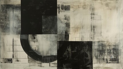 oil painting on canvas with translucent geometries, calotype, drawn, etched and scratched, rounded forms, split toning, black and white prints - obrazy, fototapety, plakaty