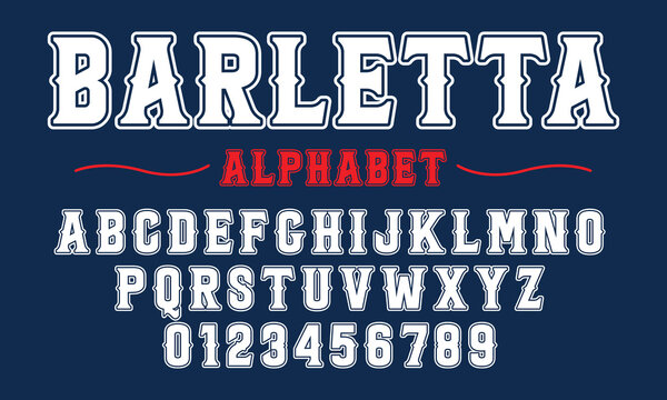 Editable typeface vector. Barletta sport font in american style for football, baseball or basketball logos and t-shirt.	