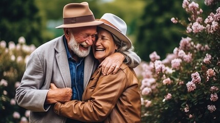 Fototapeta premium Elderly Couple in Love: Spring Park Stroll